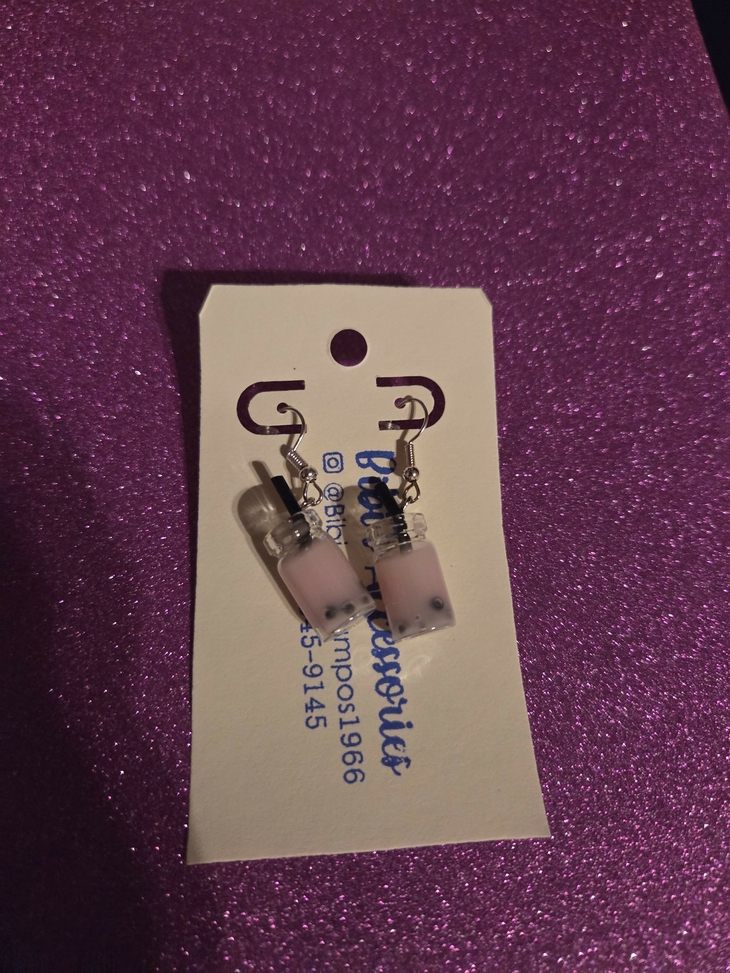 Aretes boba rosa vidrio