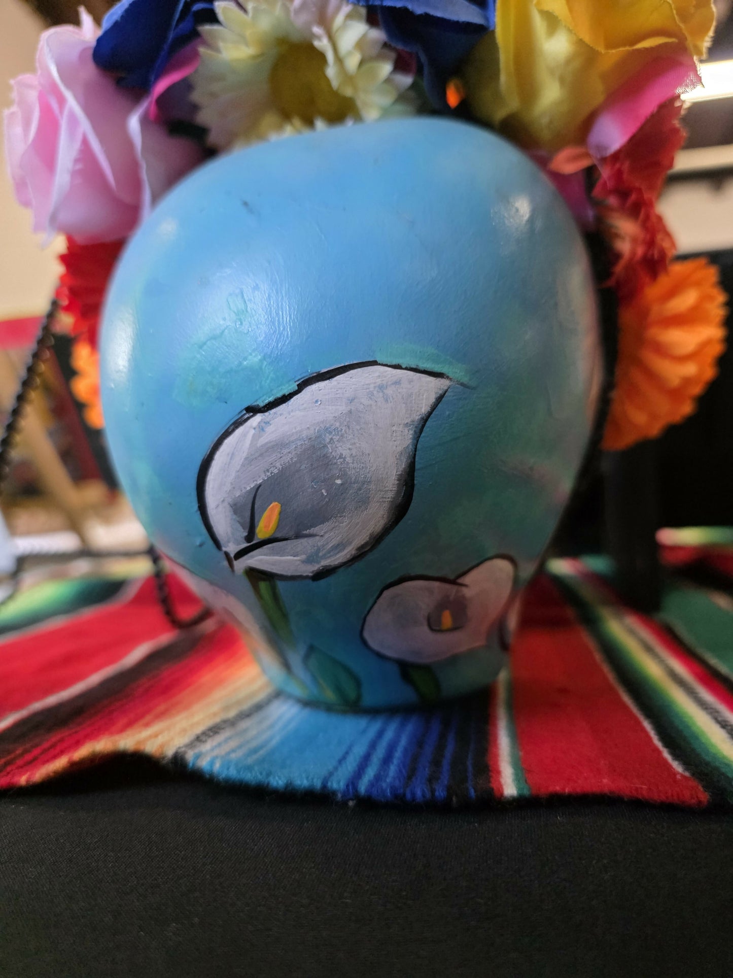 Blue Calavera with flowers