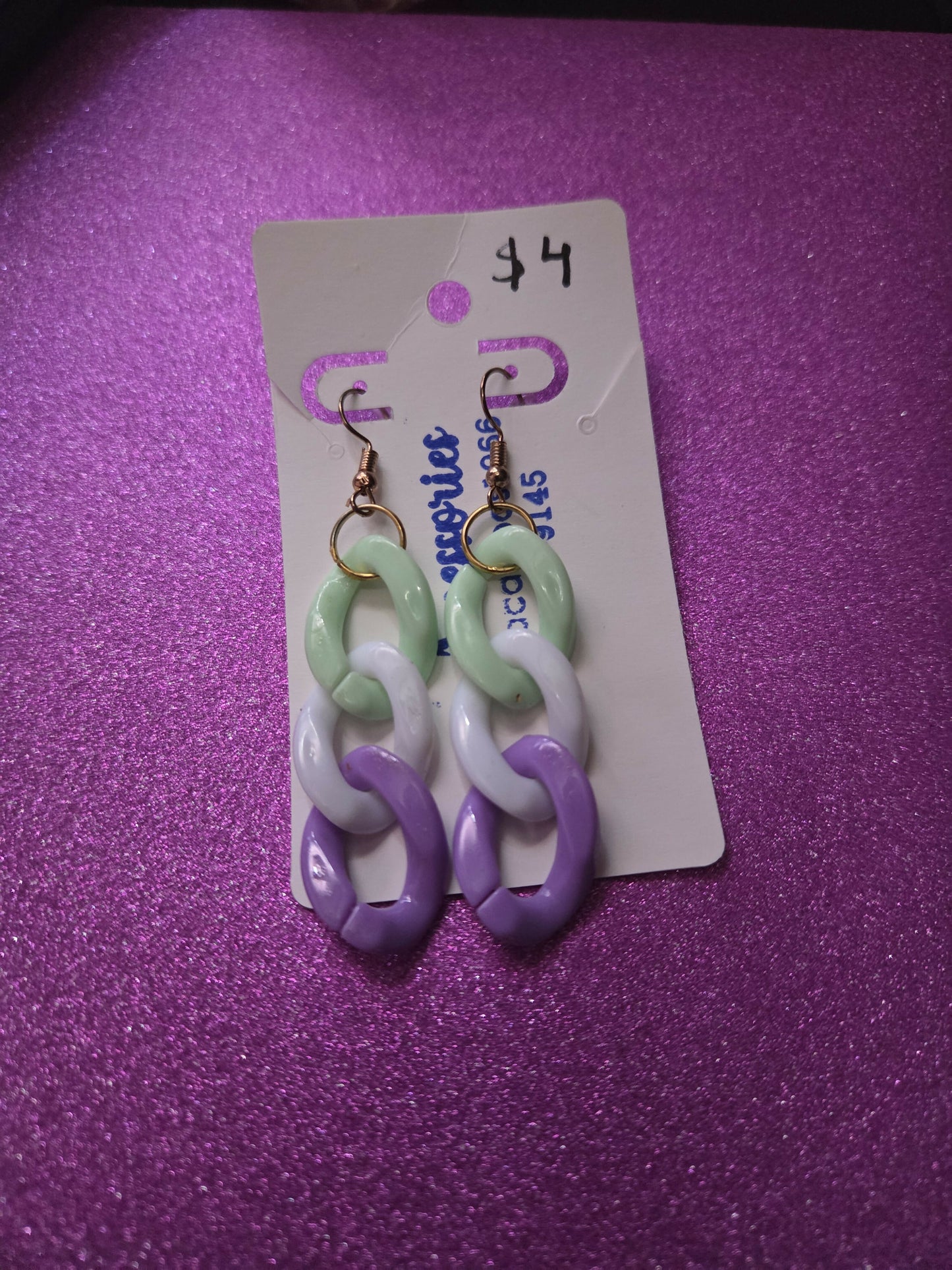 Aretes cadena plastico 3 aros
