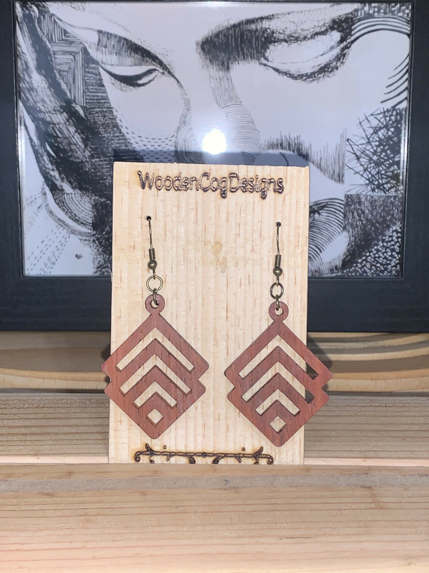 Wooden Cog Designs Padauk Boho Angles earing with antique back