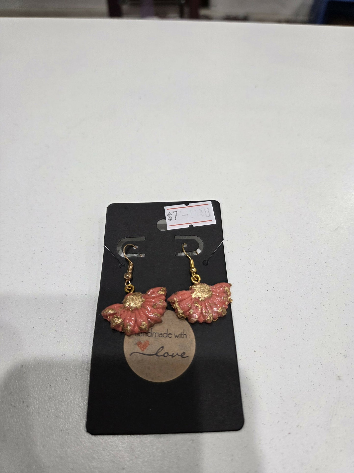 Aretes avanico poste I largos con papel oro