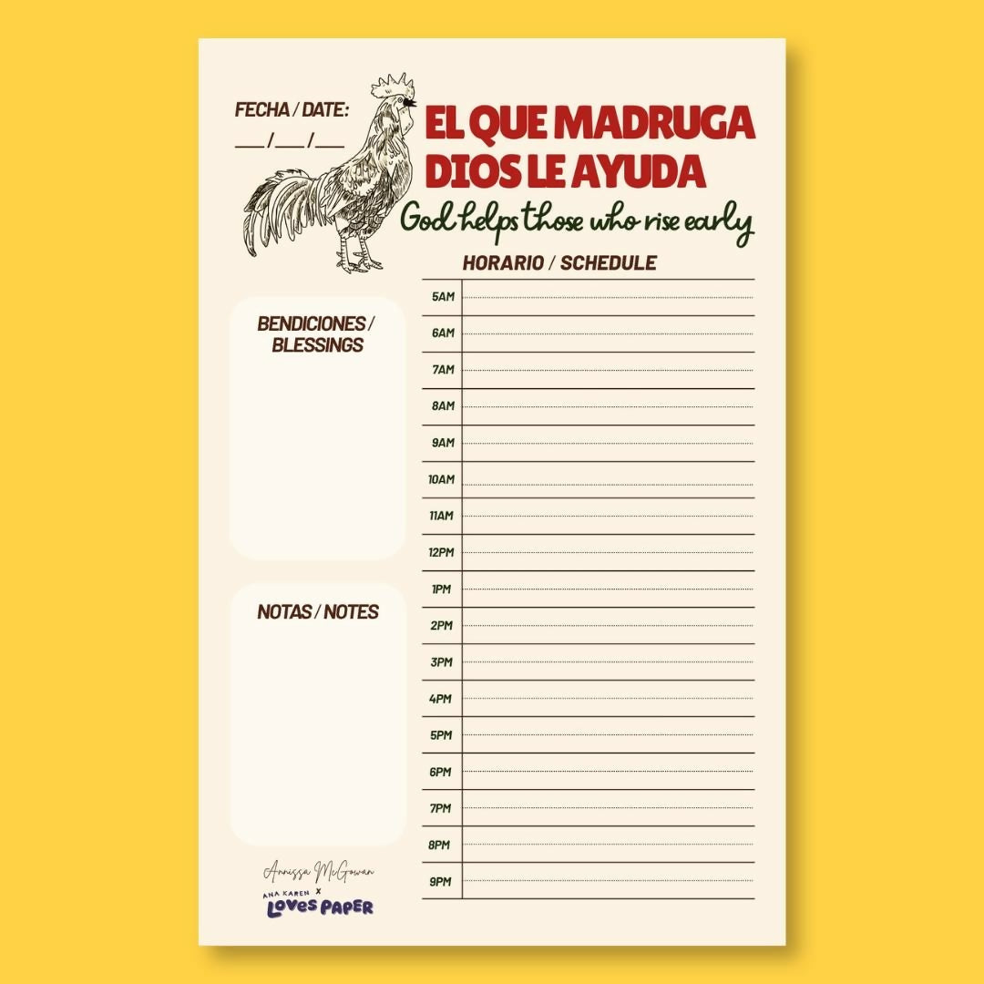 Madruga Rooster Bilingual Daily Notepad