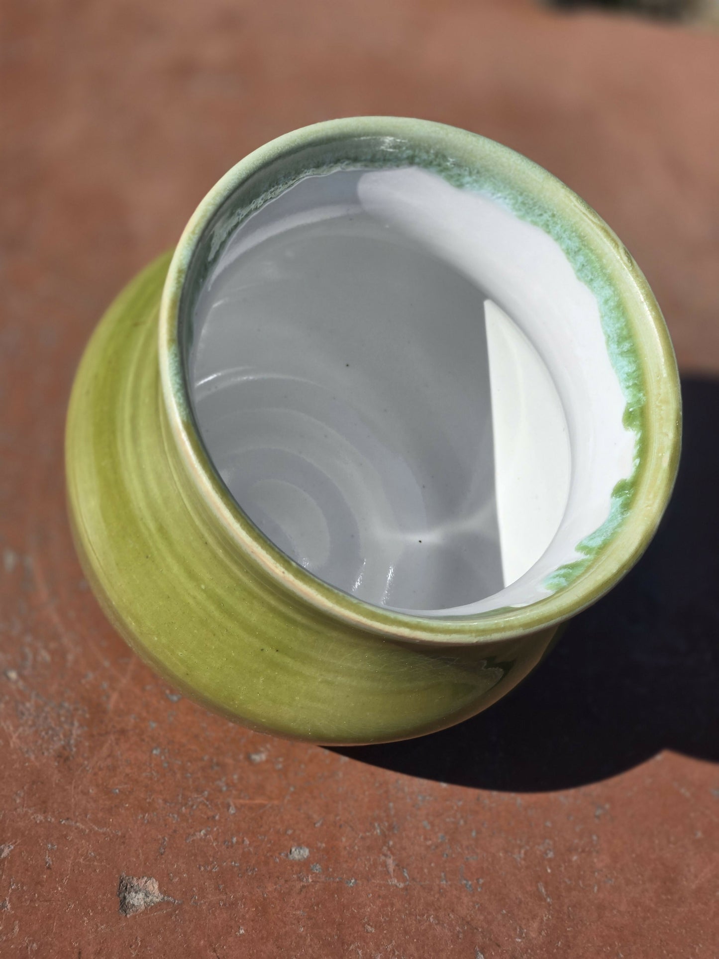 Green and white short vase