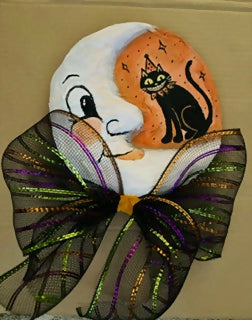 Halloween Vintage Happy Moon and Cat Wall Art