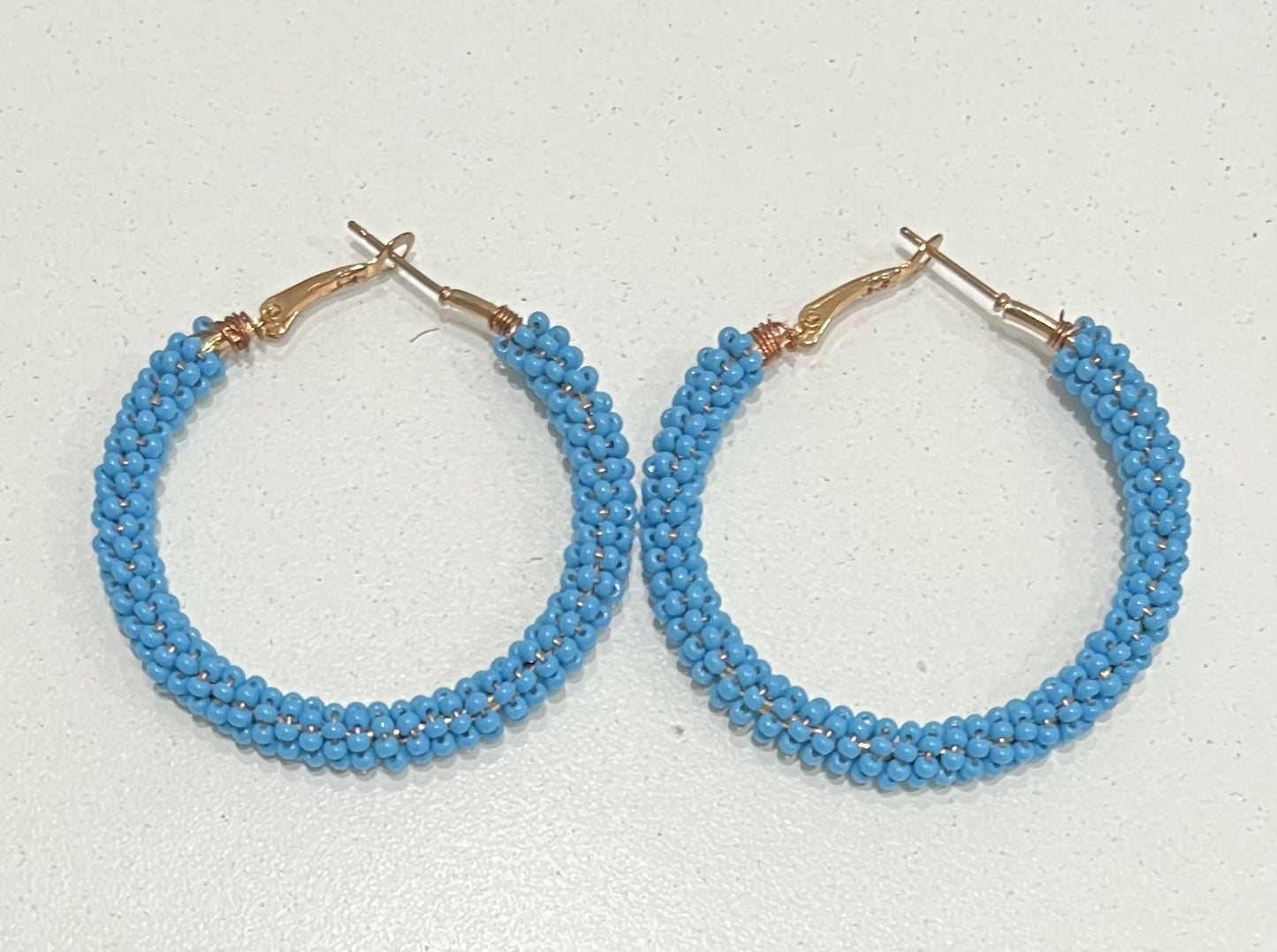Sky Blue Hoop Beaded Earrings