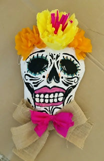 Day of Dead Yellow and Orange Flower Sugar Skull Wall Art