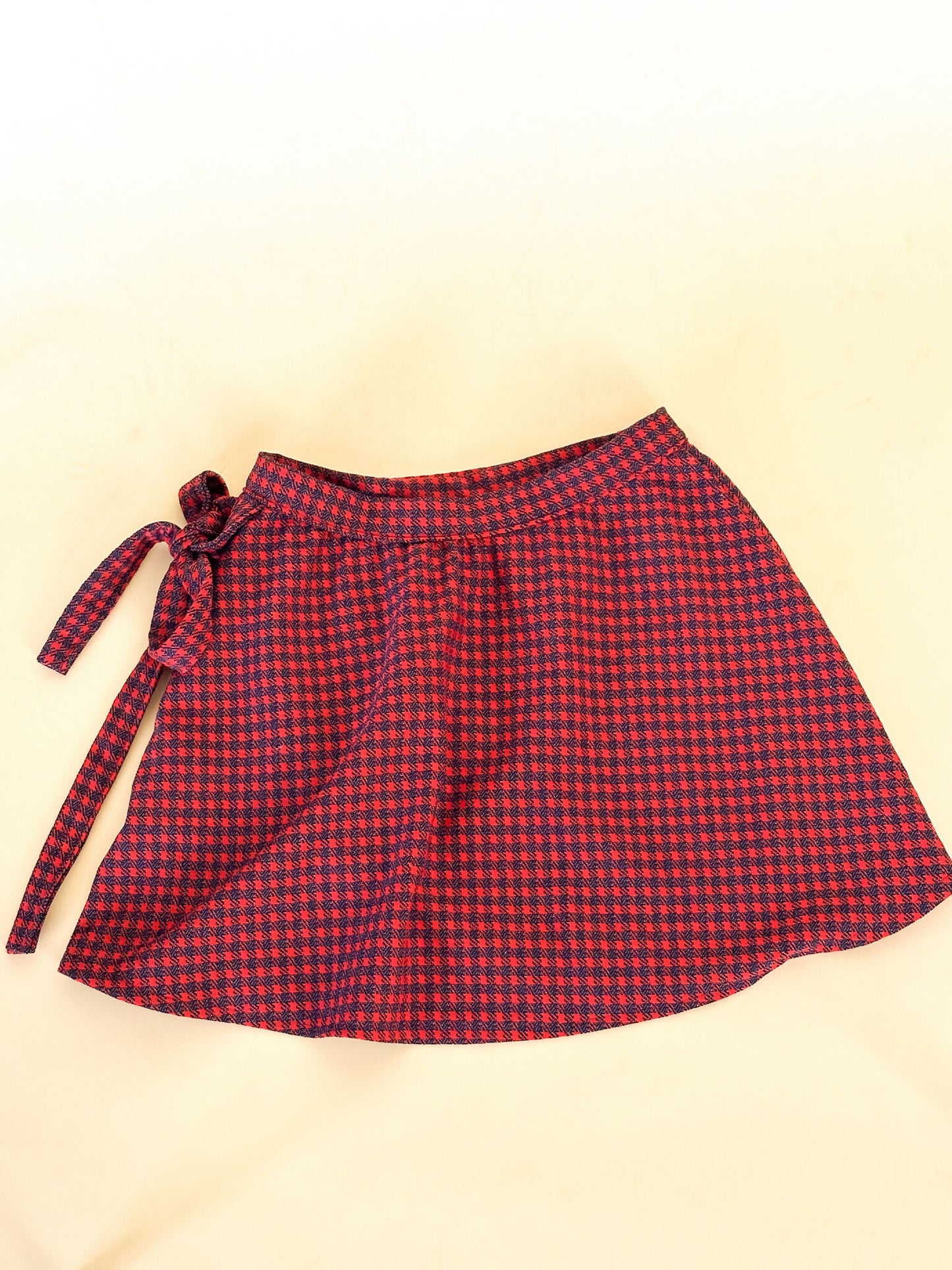 Red Gingham Wrap Mini Skirt
