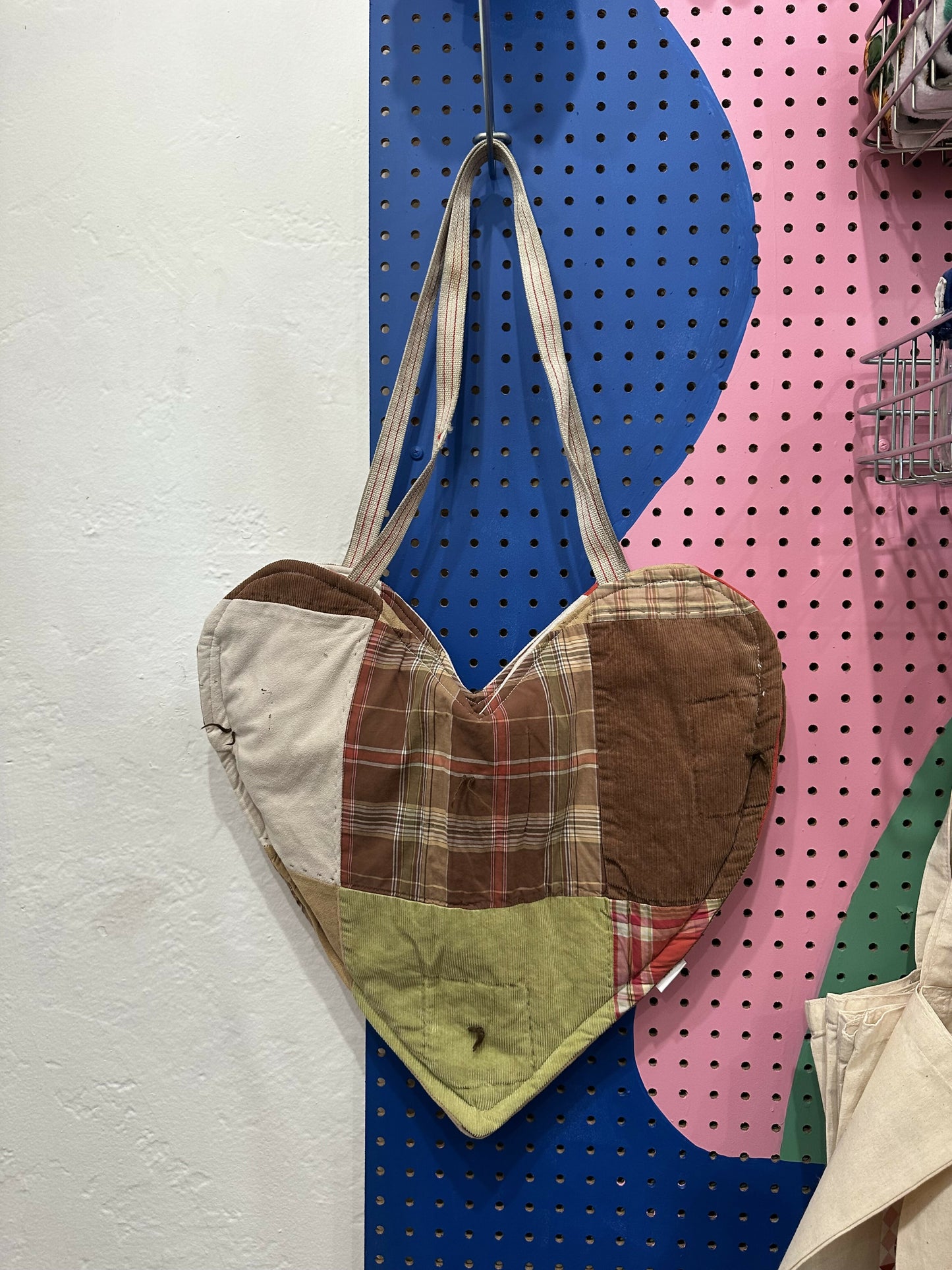 Upcycled Quilt Heart Shape Tote Bag