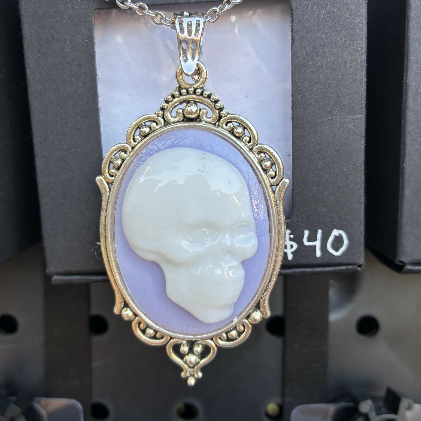 White skull on lavender