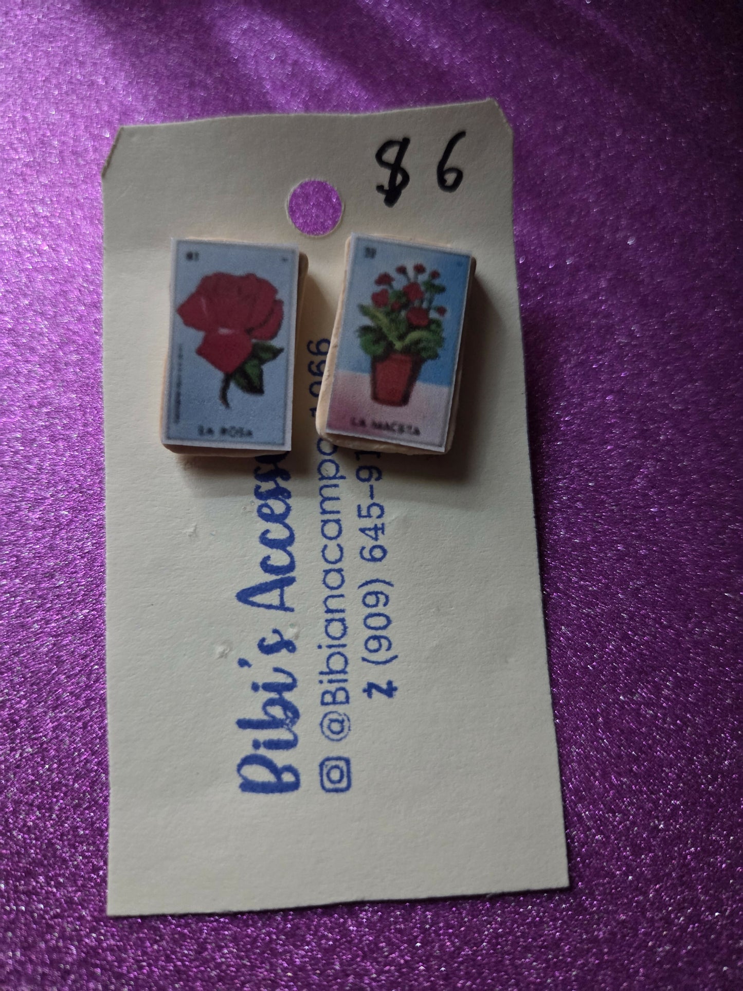 Aretes loteria de poste la rosa y la maceta