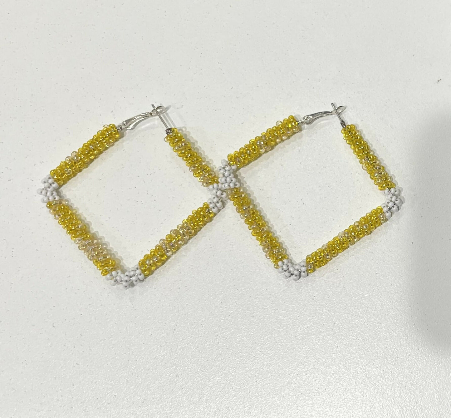 Yellow Triangle Beaded Earrings