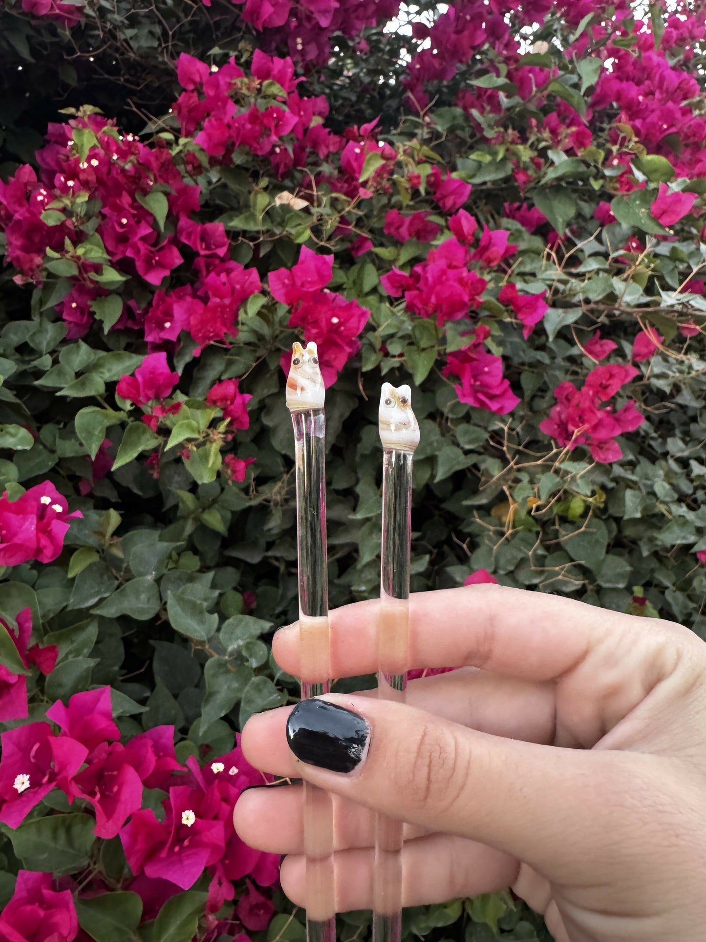 WHITE AND BROWN Cat Swizzle Sticks