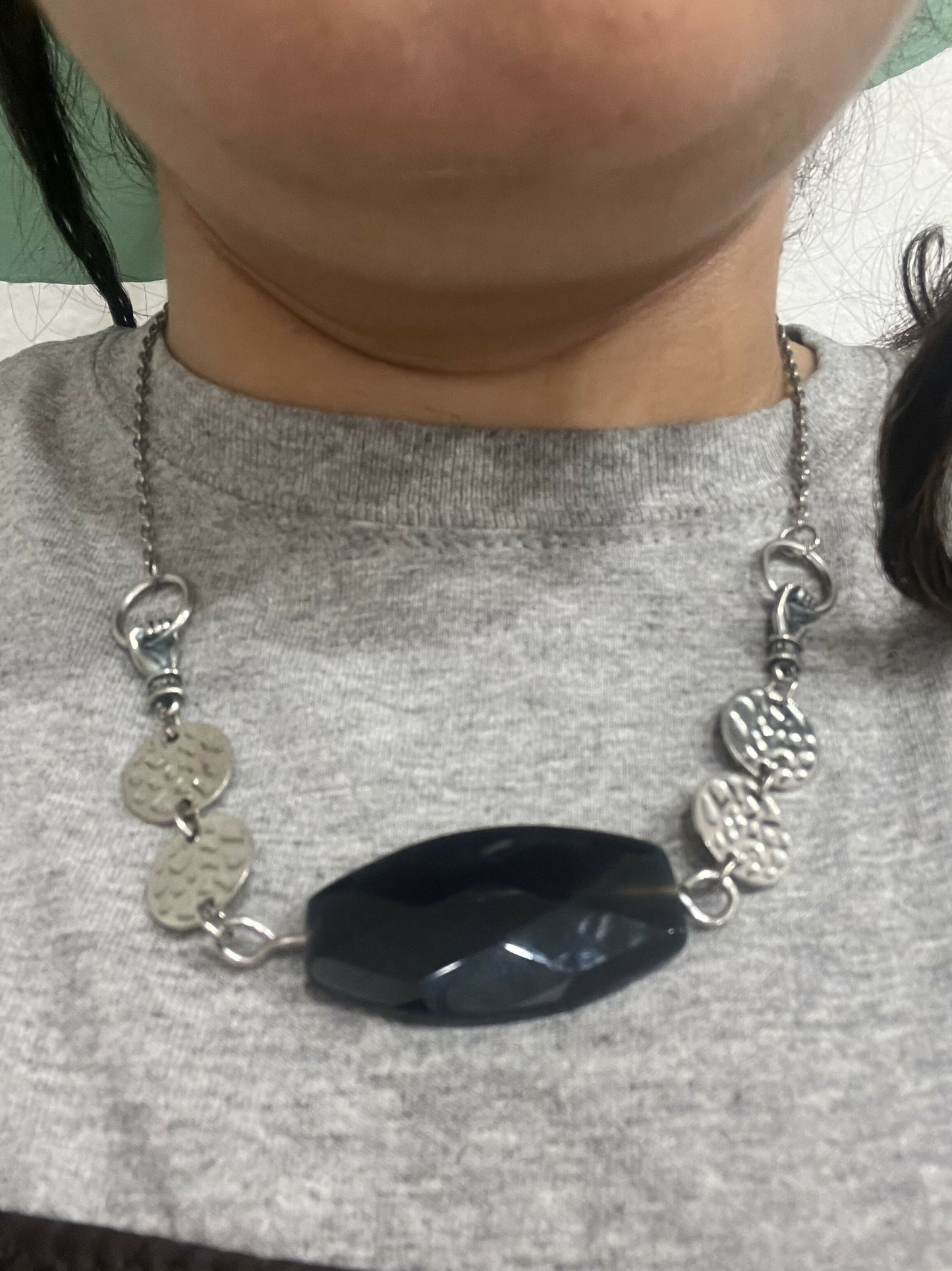 Silver necklace with large bead