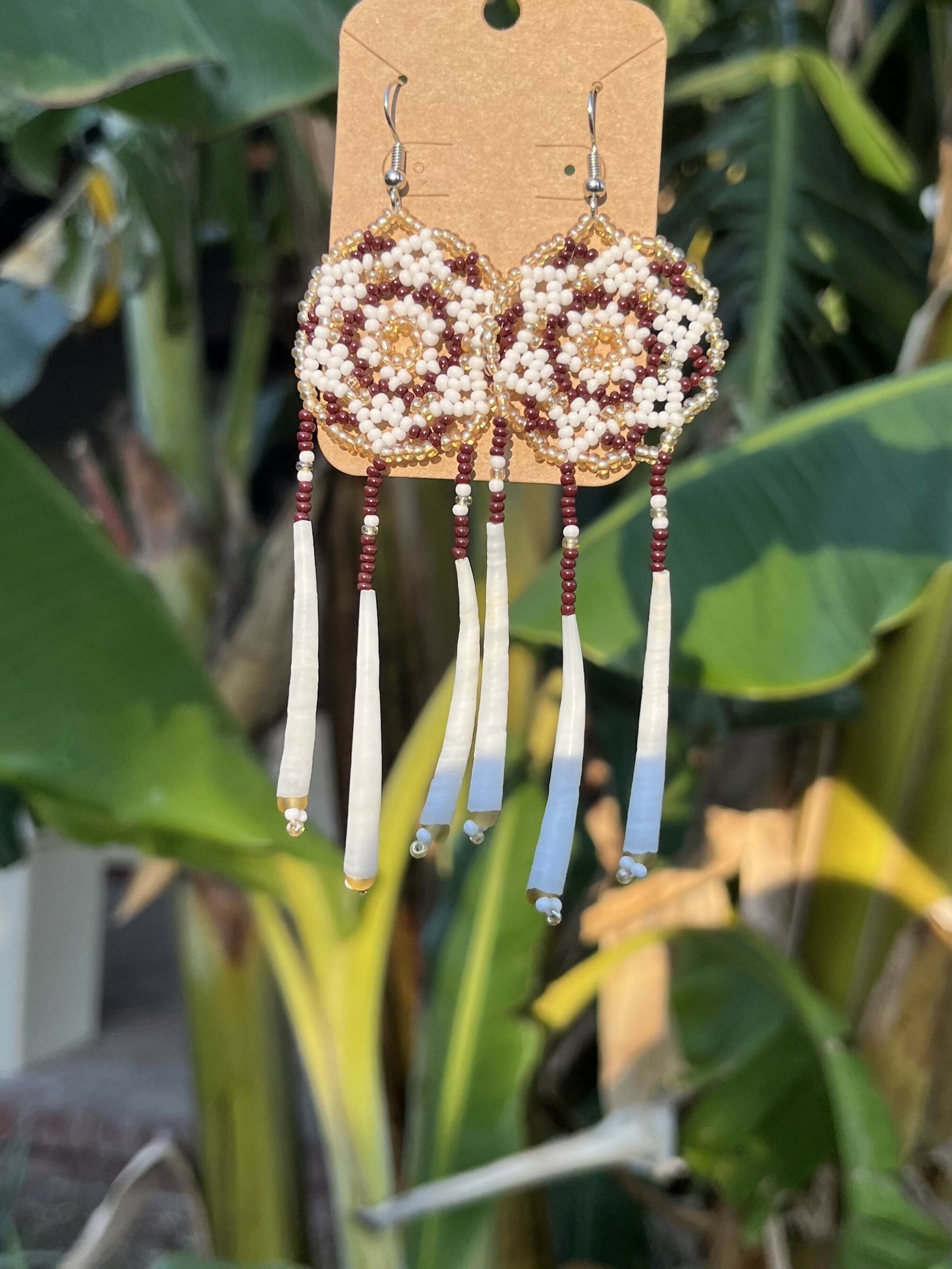 White Dream Catcher W Dentalium Earrings