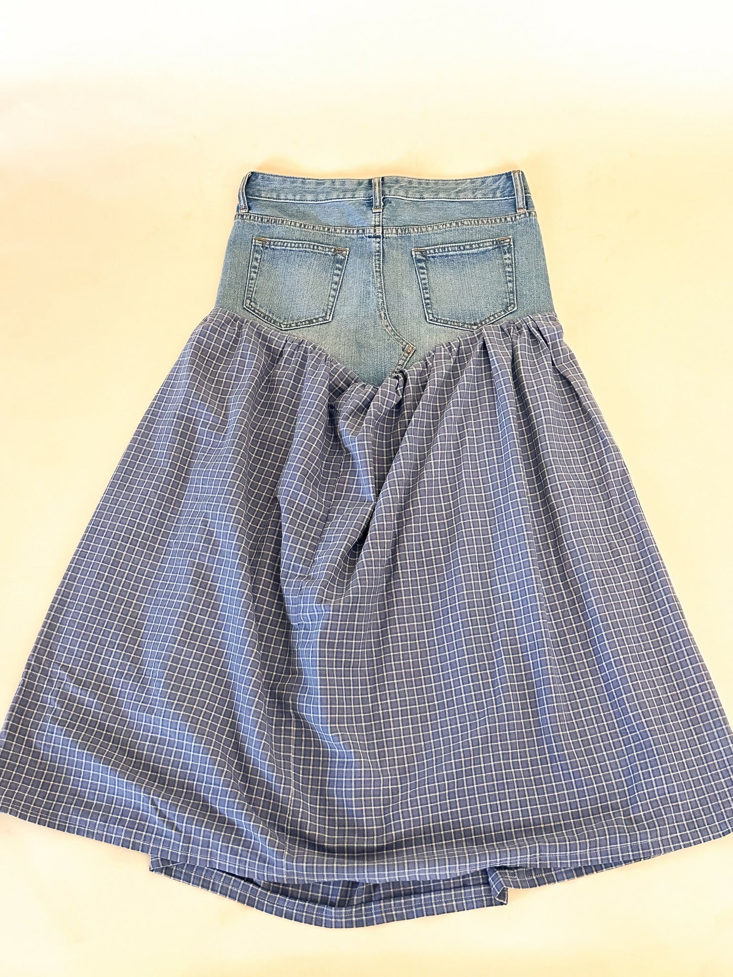 Reworked Denim Basque Waist Skirt