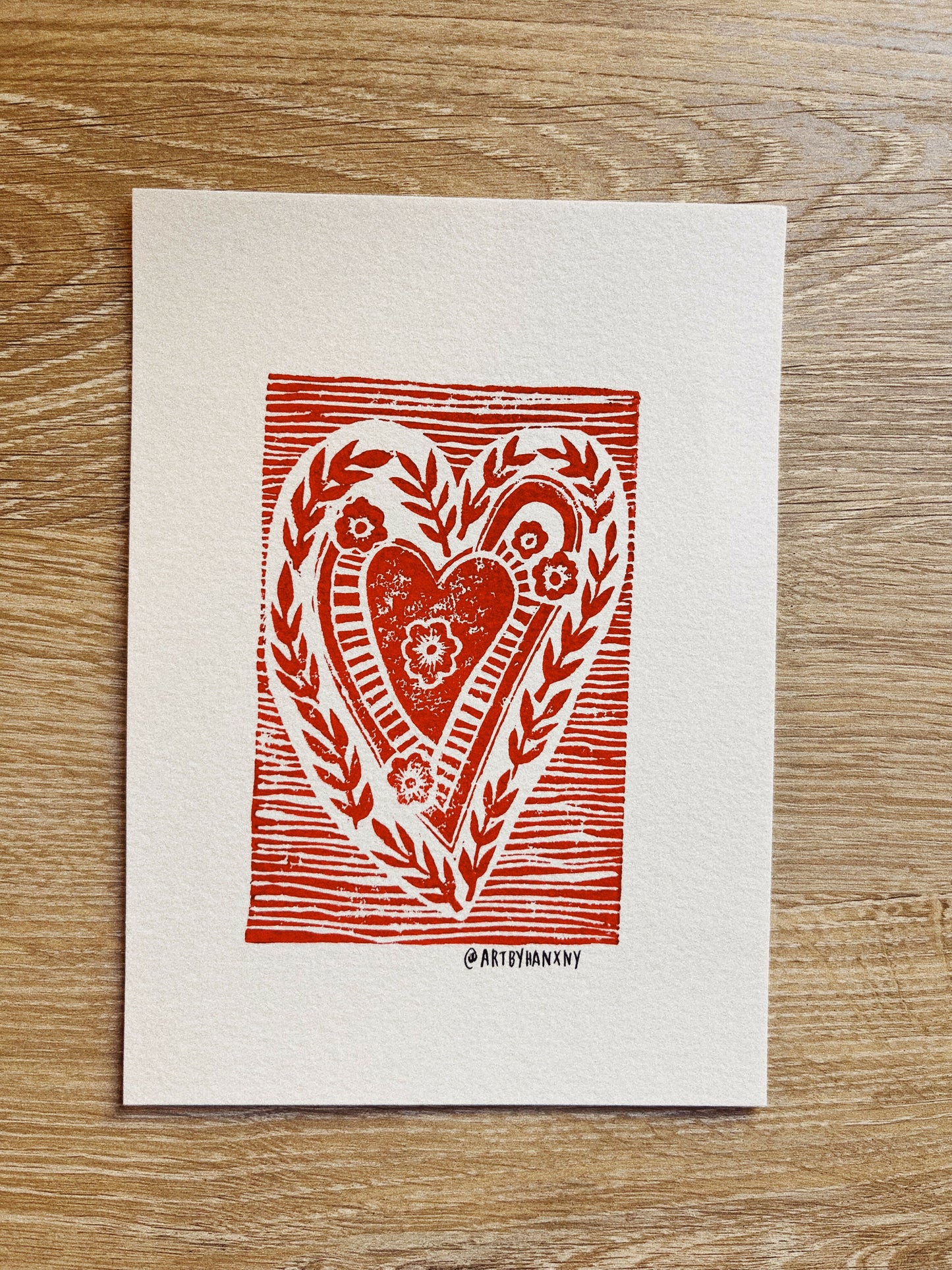 wreath heart - linoleum print