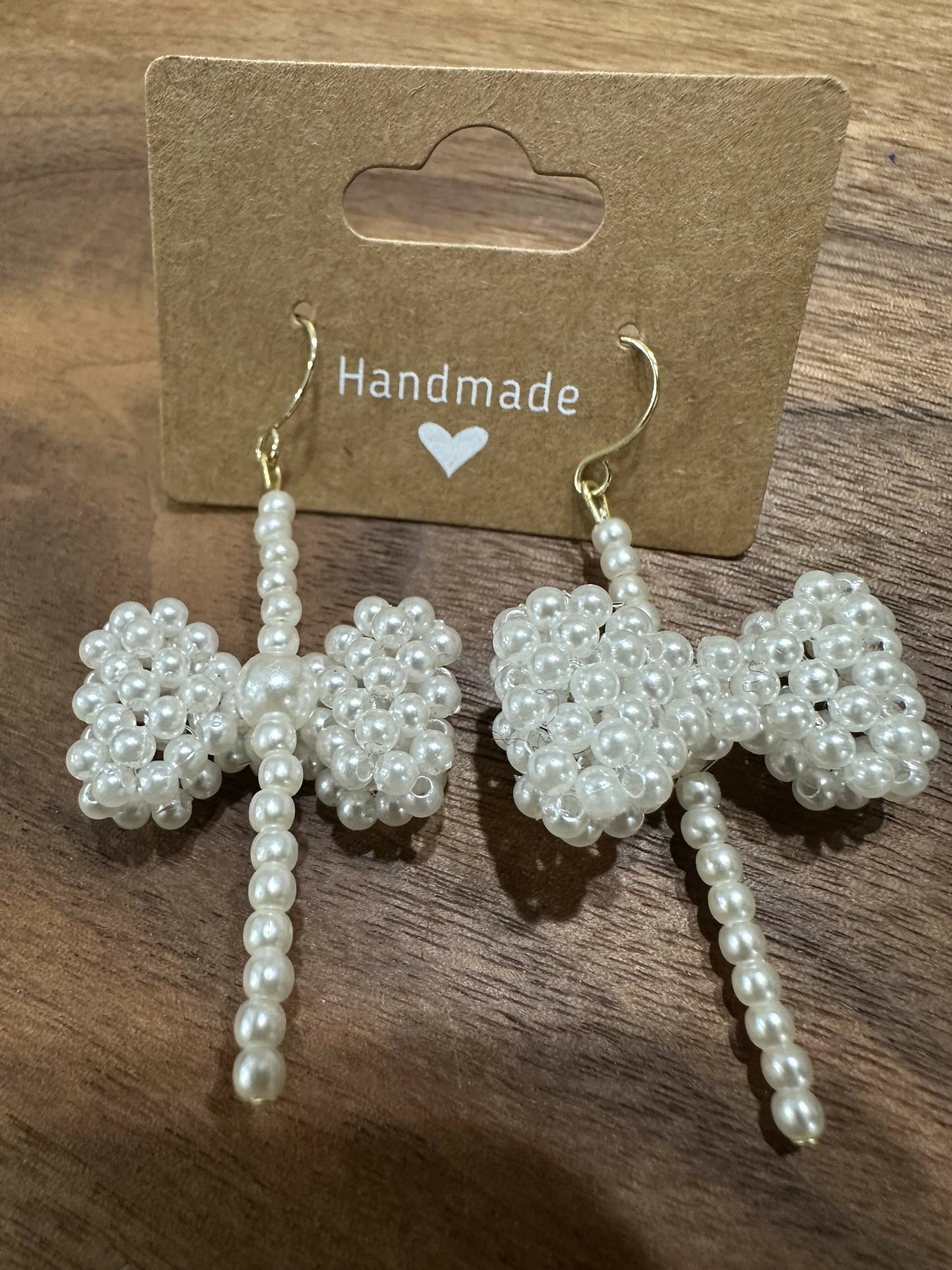 White Beaded Bow Earrings