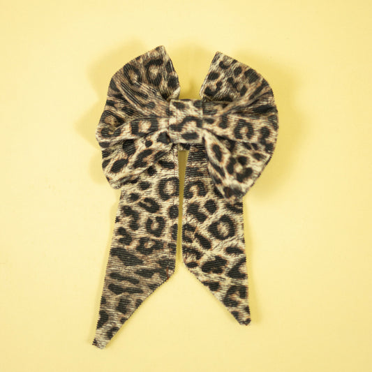 Large Cheetah Print Corduroy Hair Bow