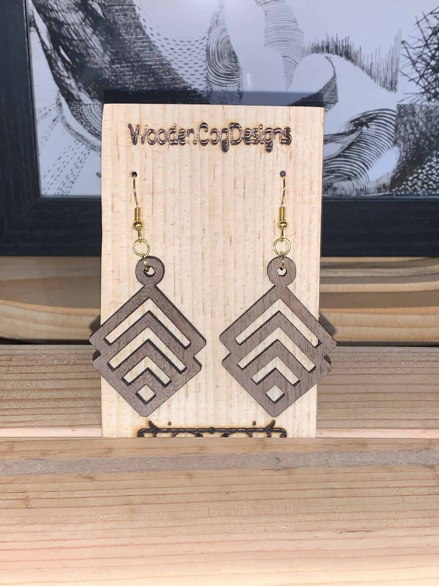 Wooden Cog Designs Walnut Boho Angles earing with Brass