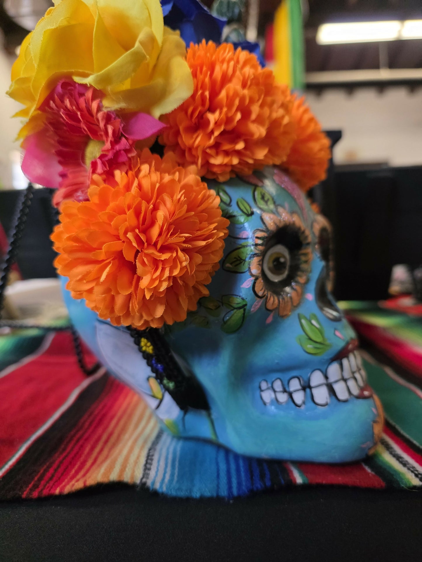 Blue Calavera with flowers