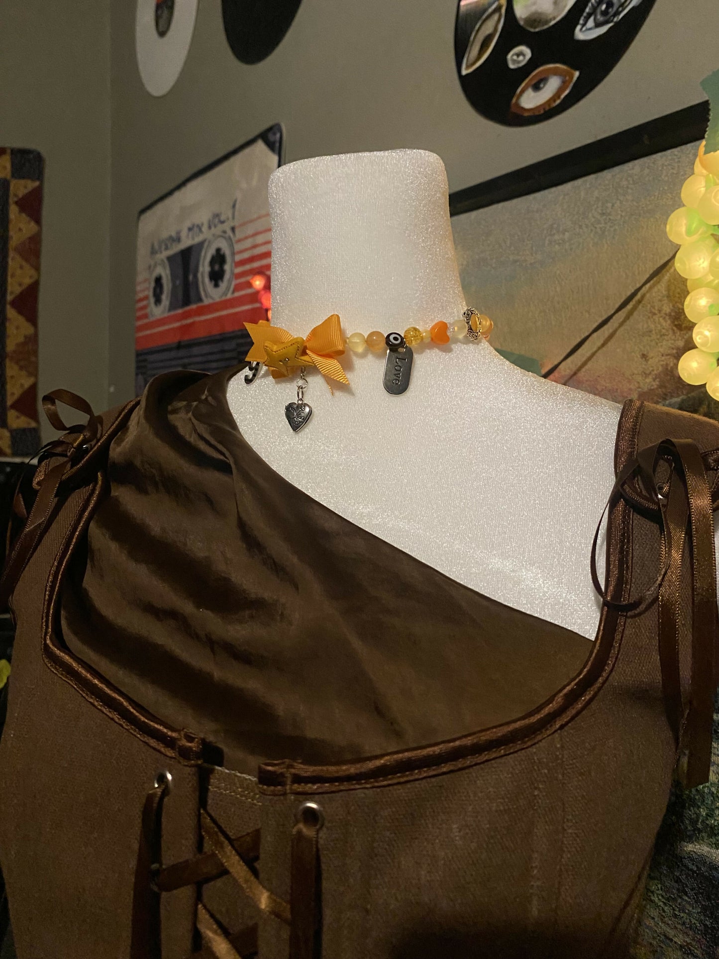 Yellow bow necklace