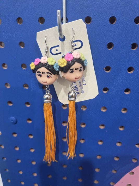 Frida aretes amarillo I rojo borla larga