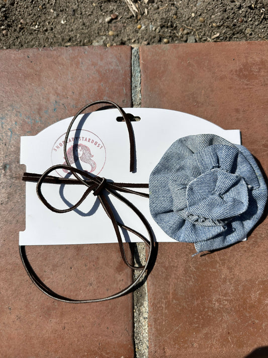 Denim Rosette Choker Suede Ribbon