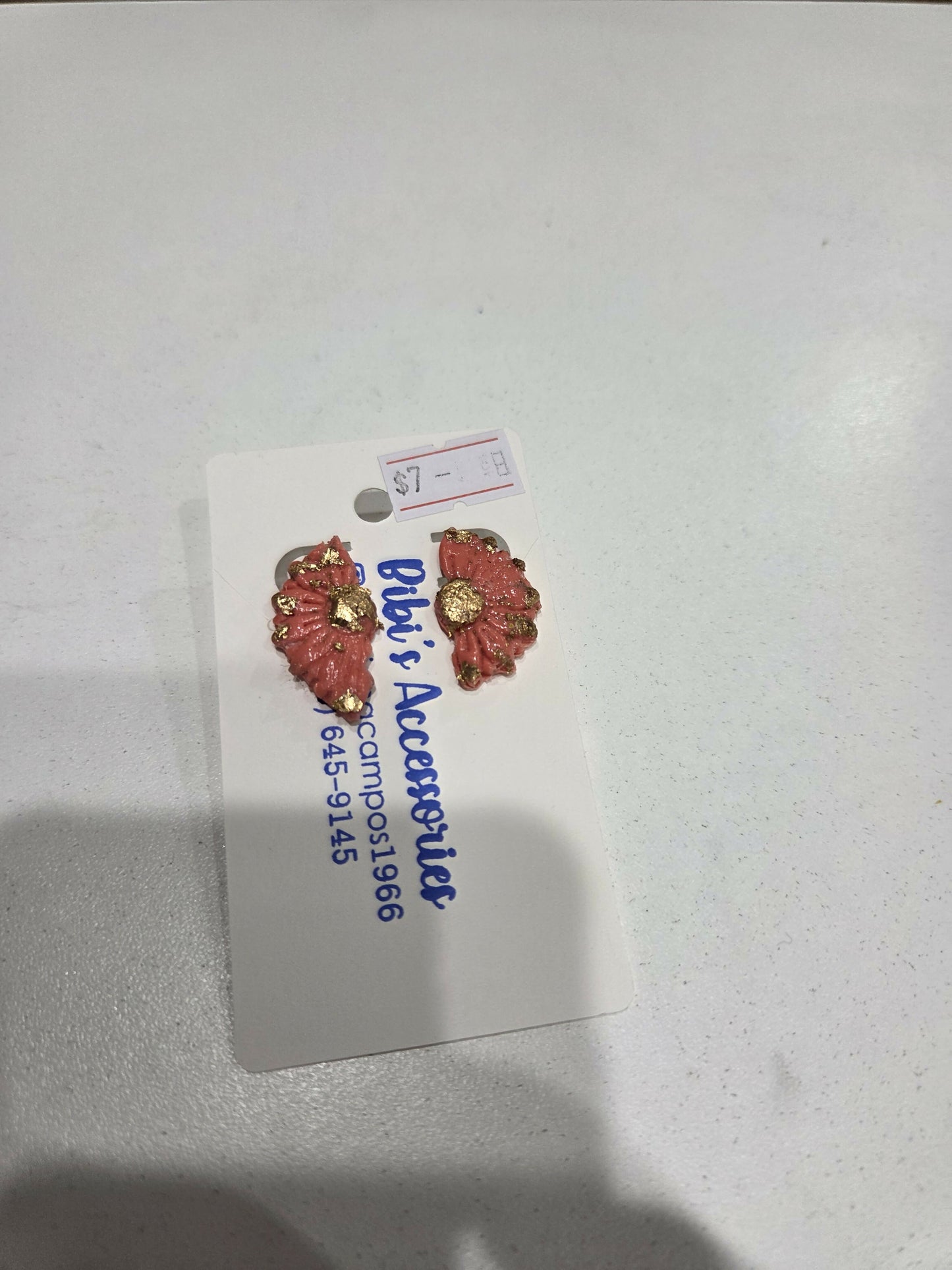 Aretes avanico poste I largos con papel oro