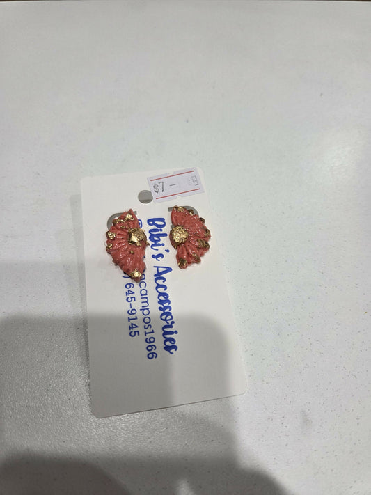 Aretes avanico poste I largos con papel oro