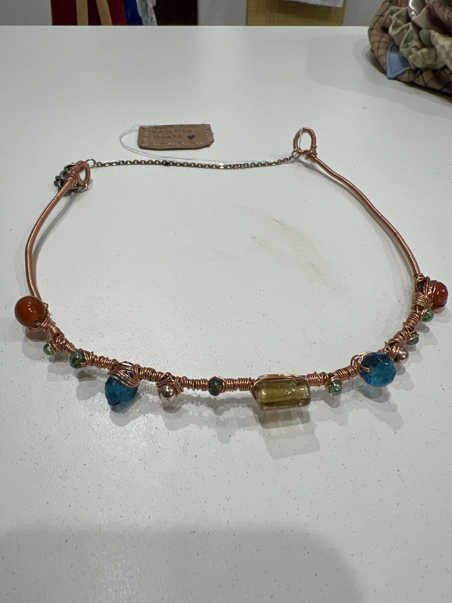 Wire wrapped bead necklace