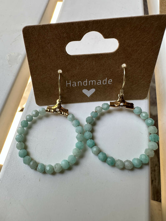 Teal Beaded Small Hoop Earrings