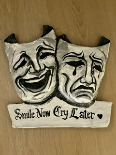 Prison Cholo Art Inspired Smile Now Cry Later Paper Mache Wall Art