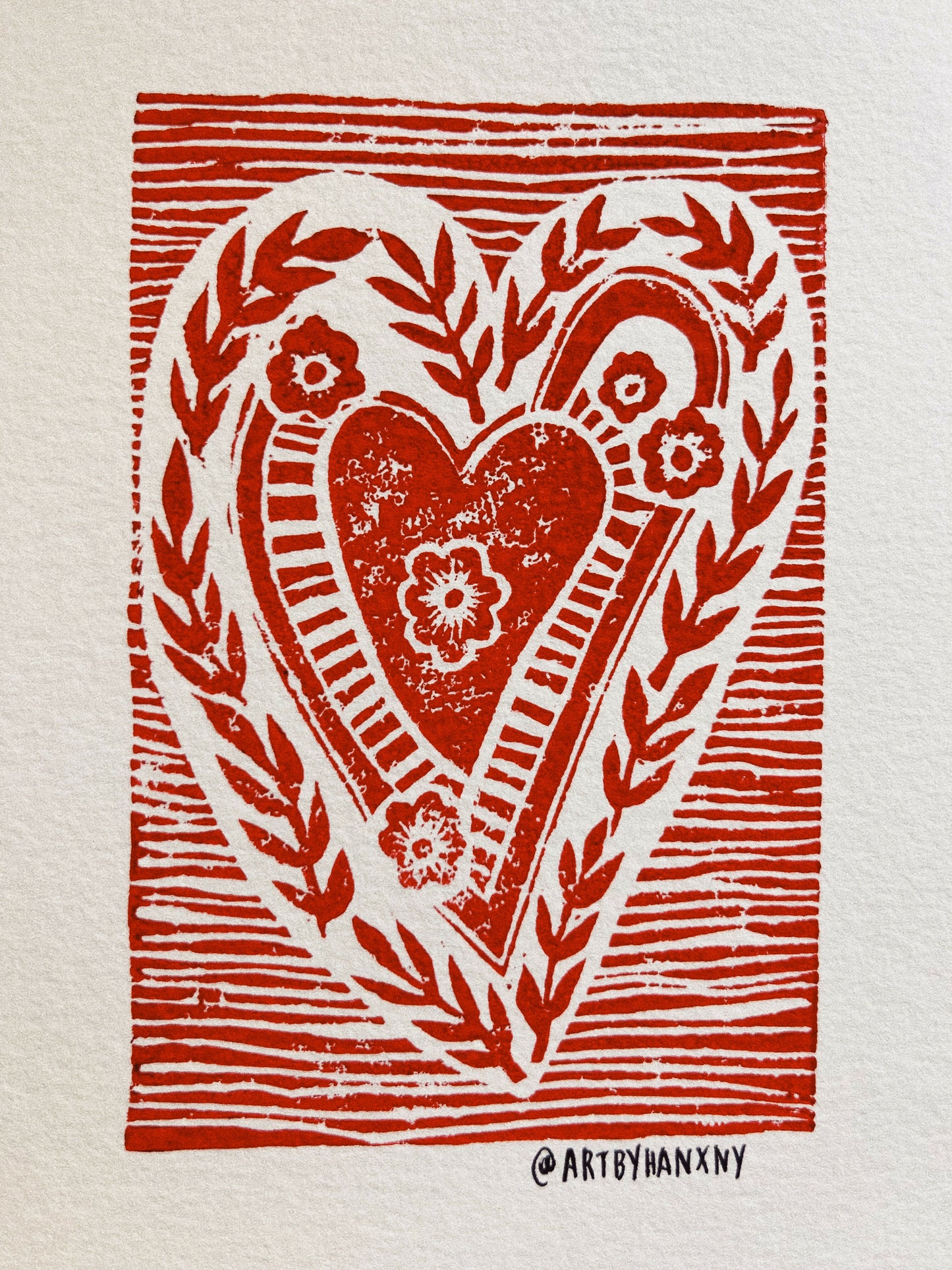 wreath heart - linoleum print