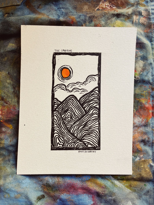 the canyons - linoleum print