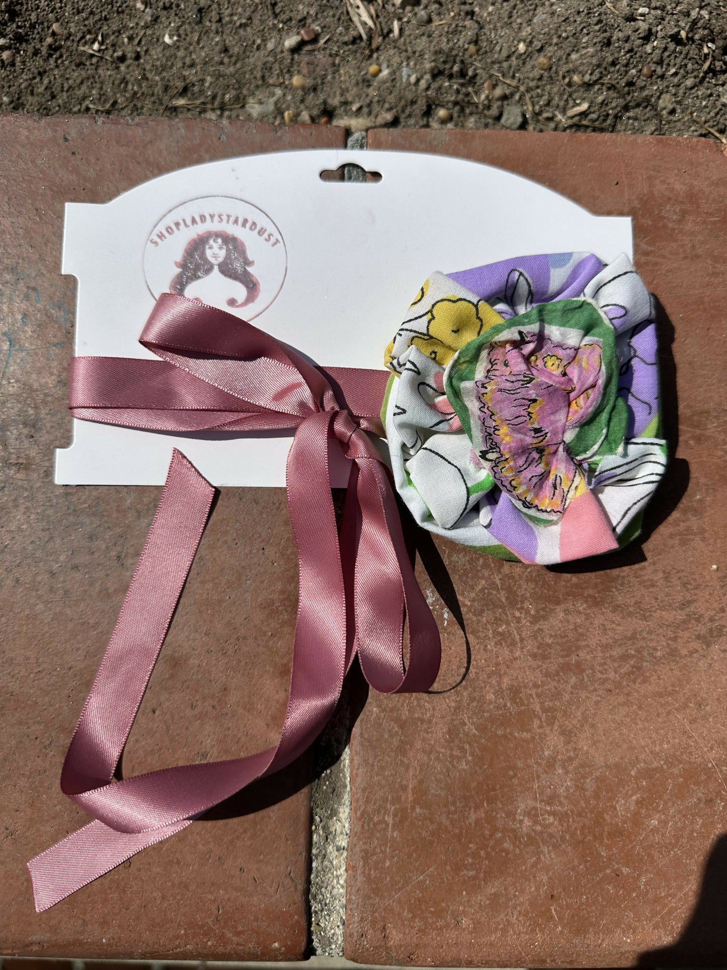 Floral Rosette Choker Pink Ribbon
