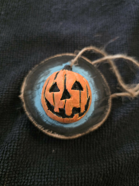Jack o lantern wood slice ornament