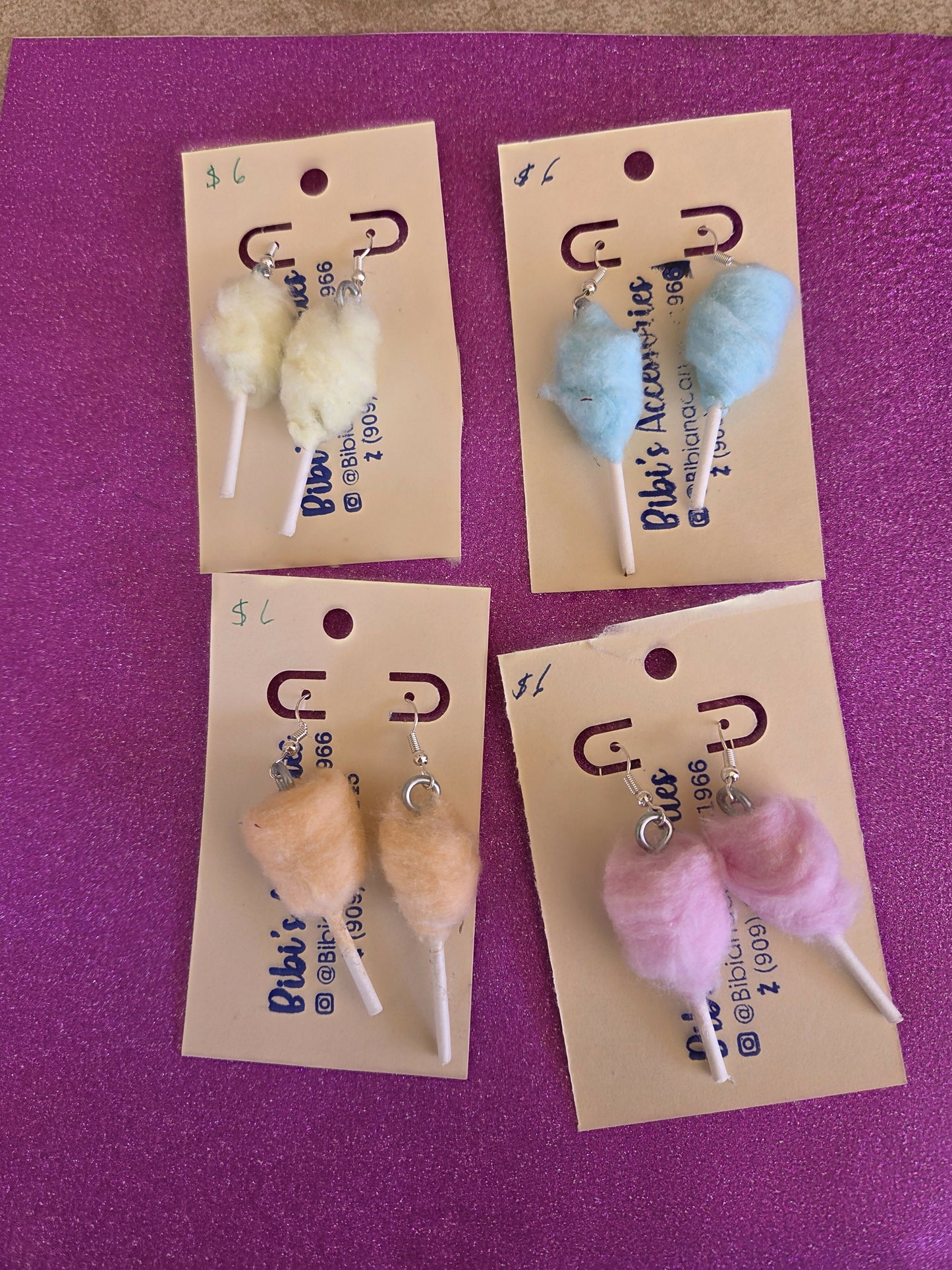 Aretes cotton candy pink blue yellow old rose