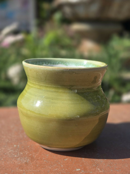 Green and white short vase