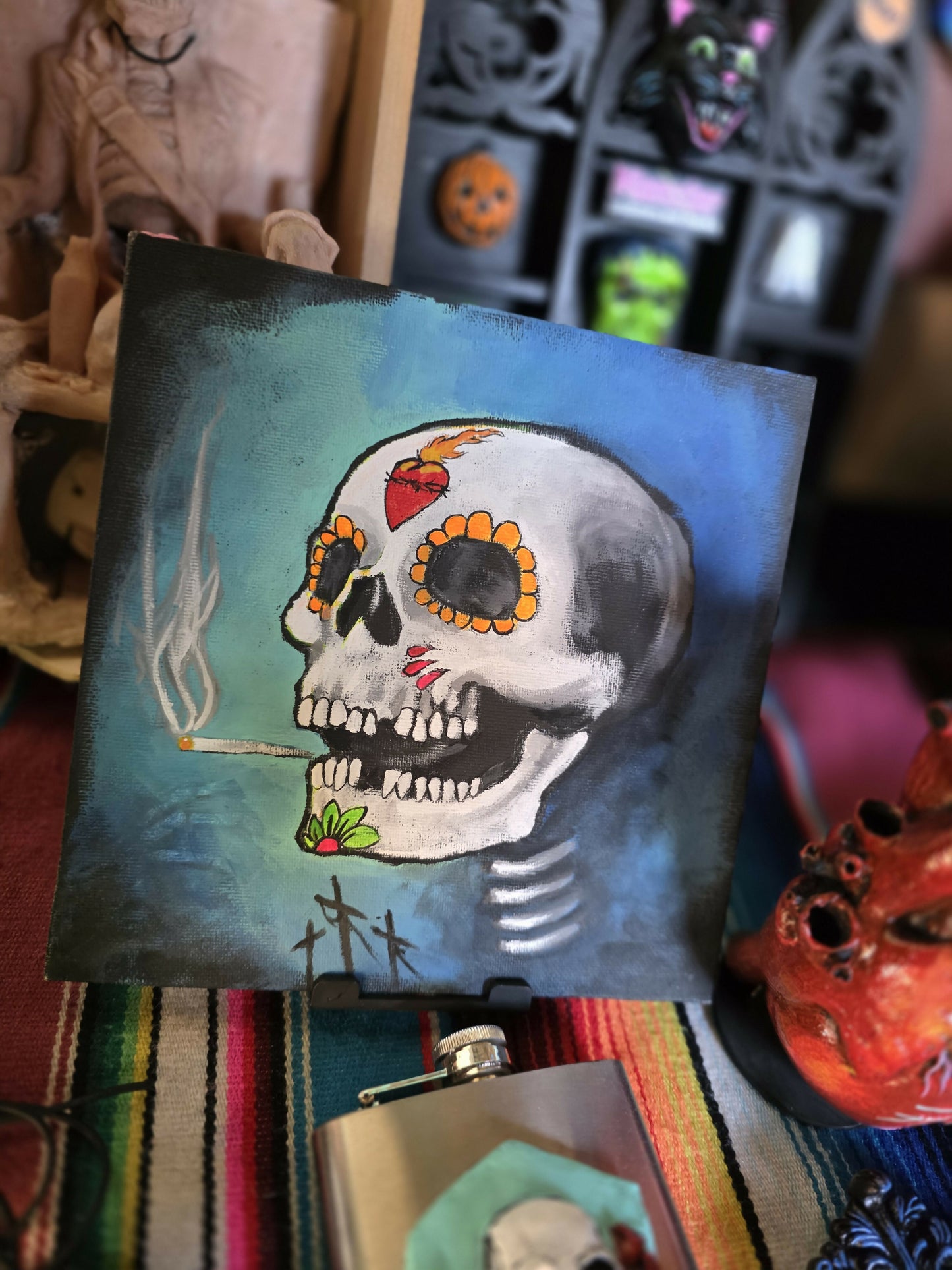 Calavera with cigarette