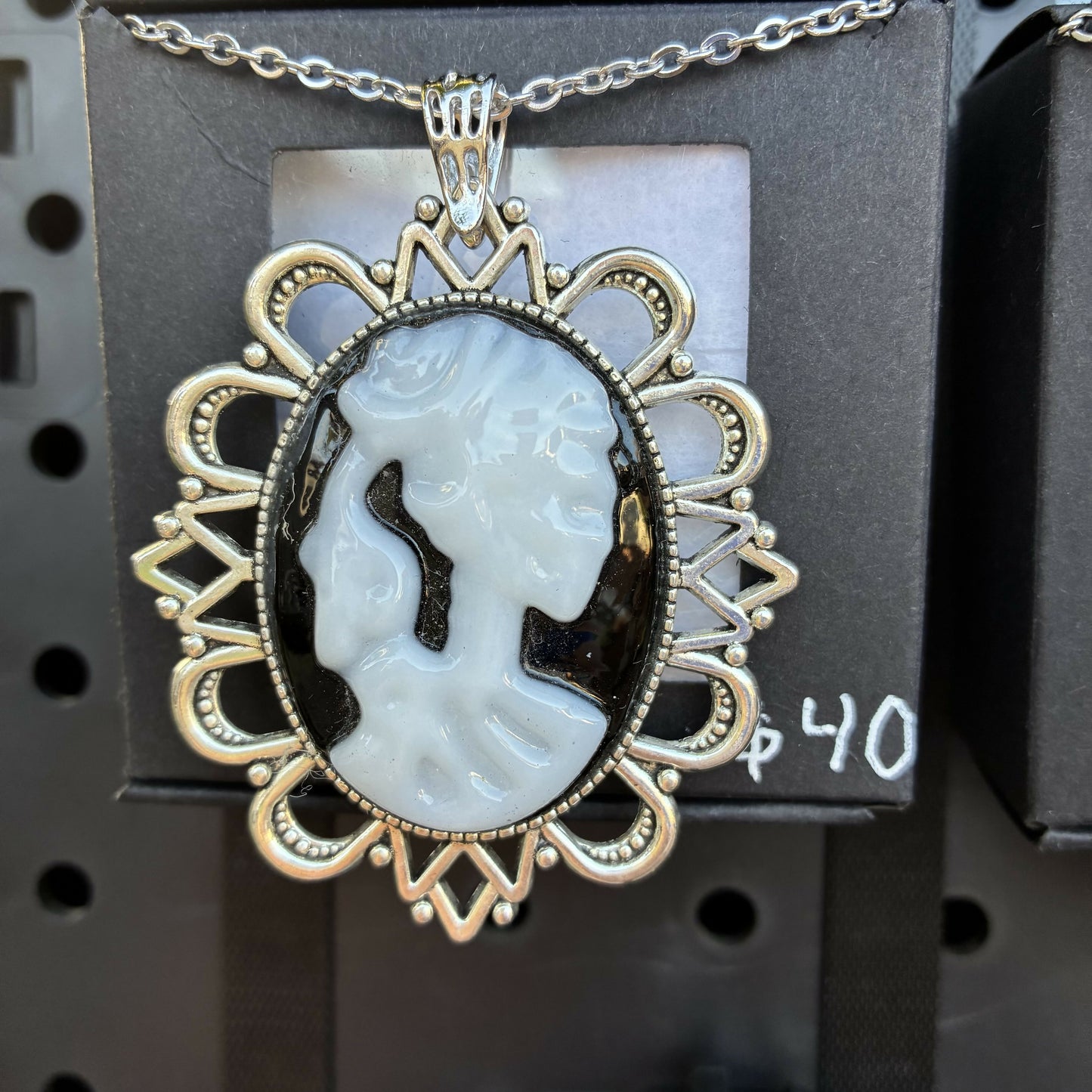 White on black cameo