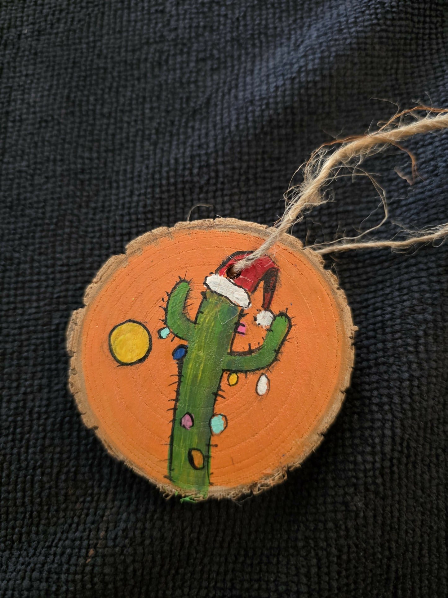 Cactus wood slice ornament