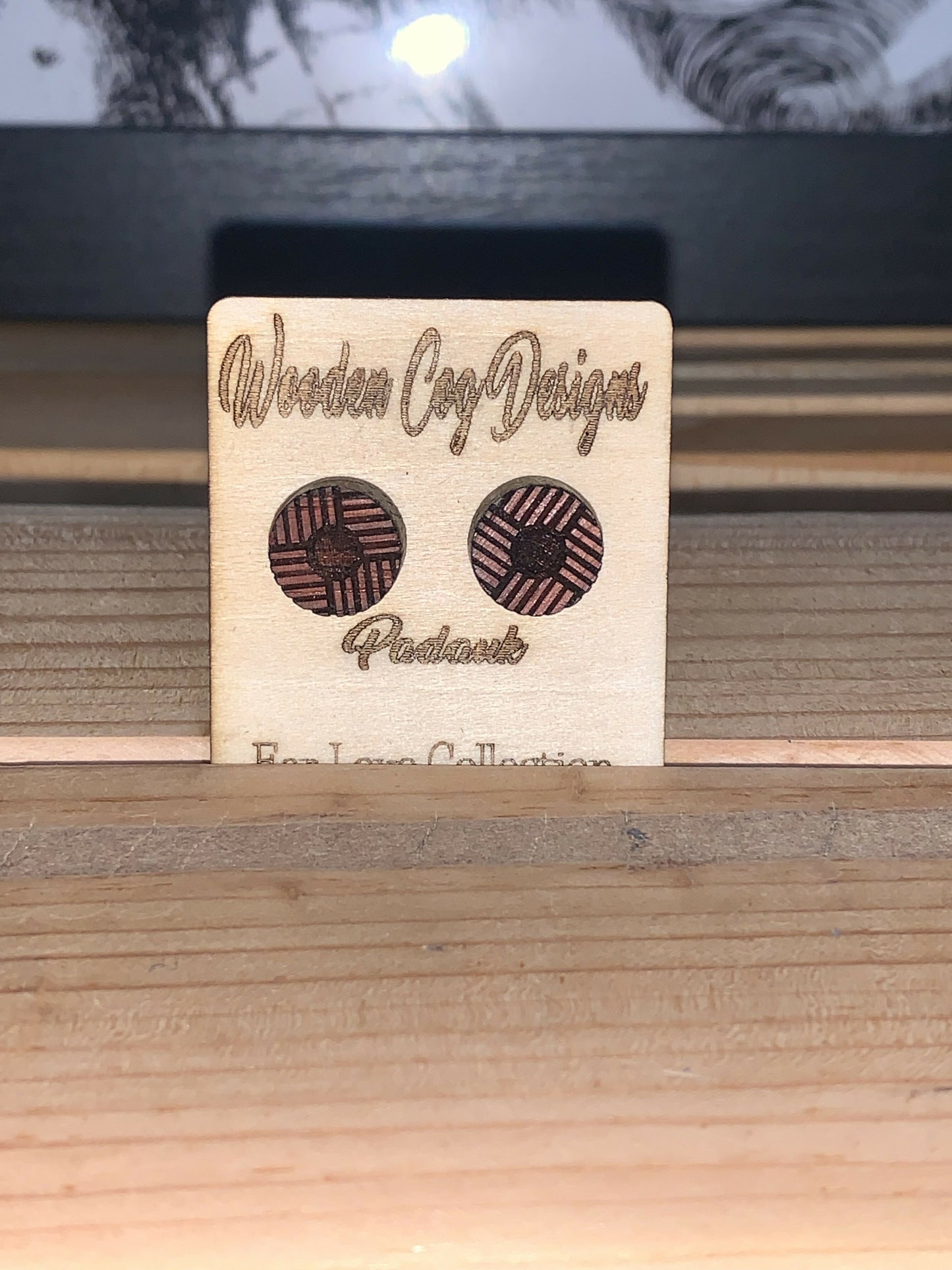 Wooden Cog Designs Padauk Round Striped Stud