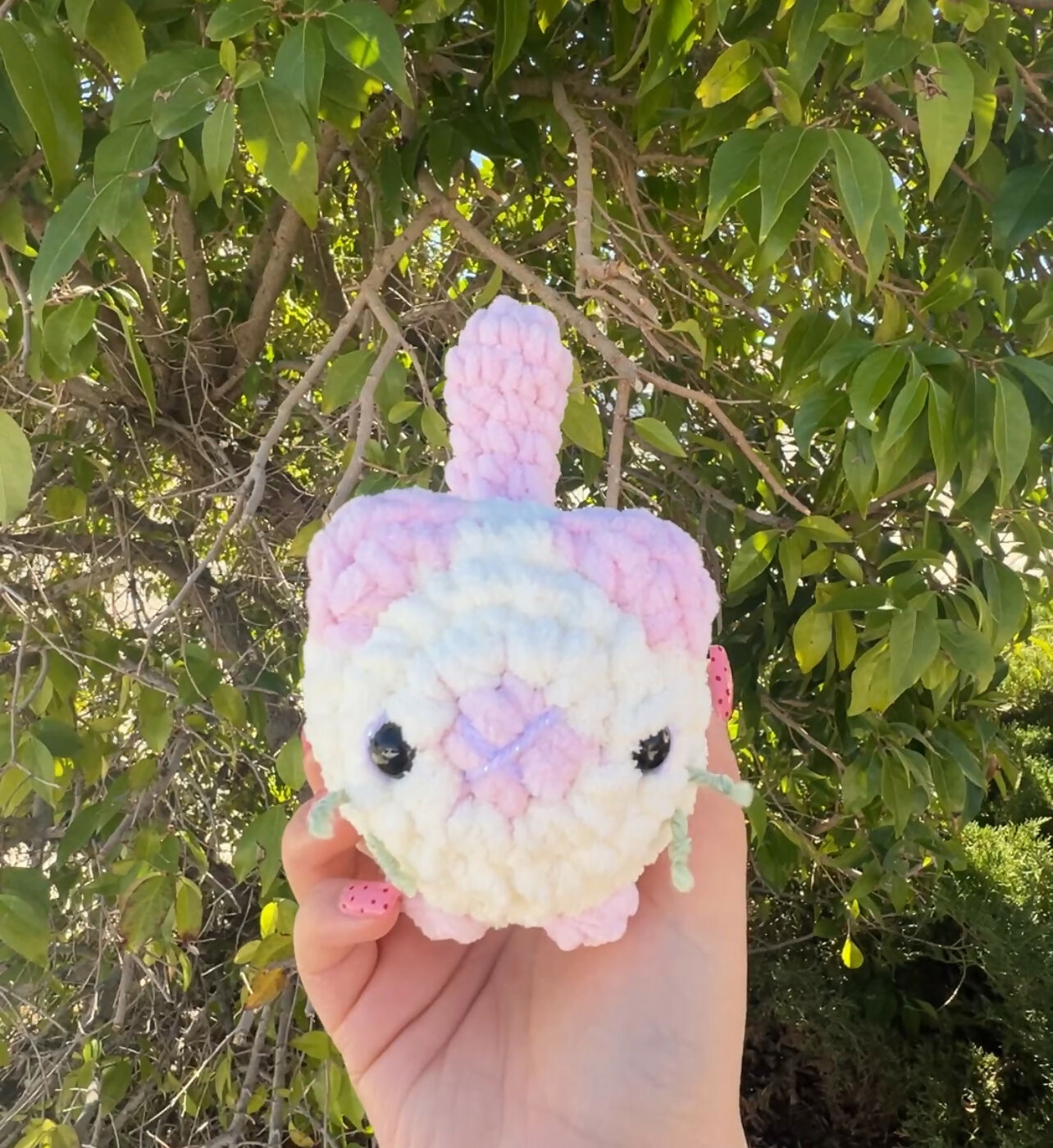 Crochet white and pink kitten
