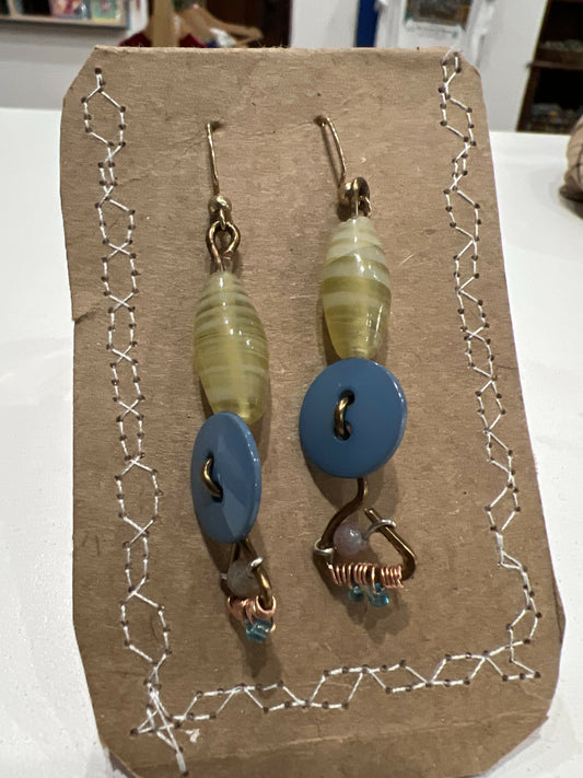 Blue button earrings