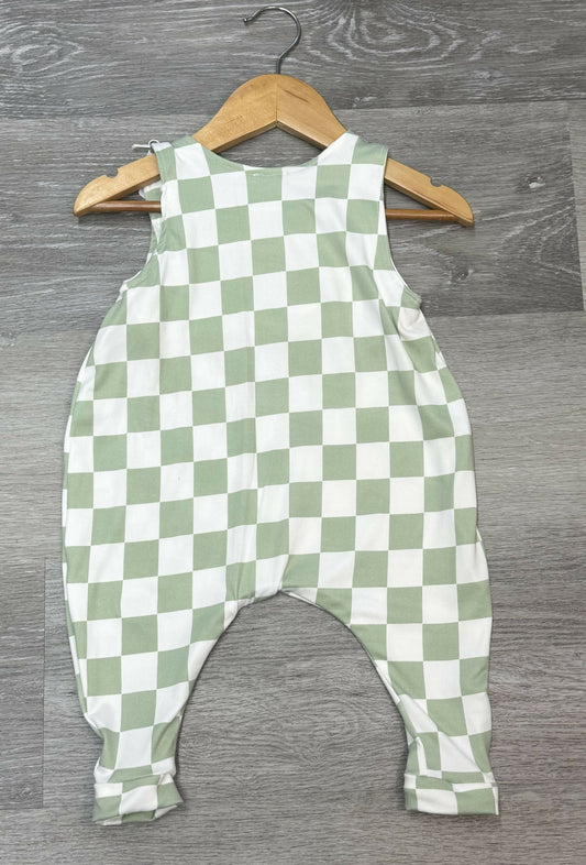 Green checkered romper