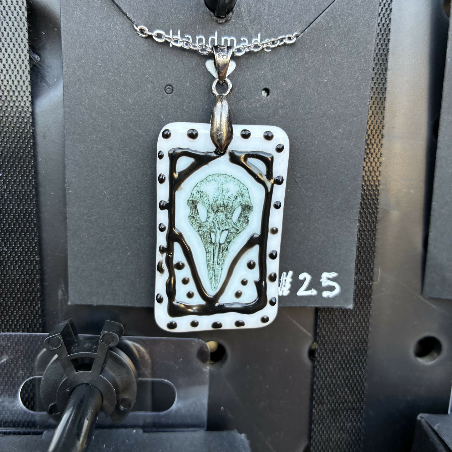 Printed raven skull with pebeo embellishments