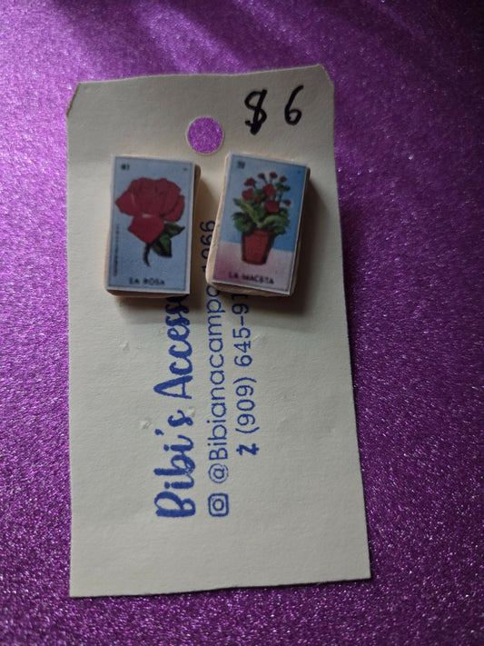 Aretes loteria de poste la rosa y la maceta