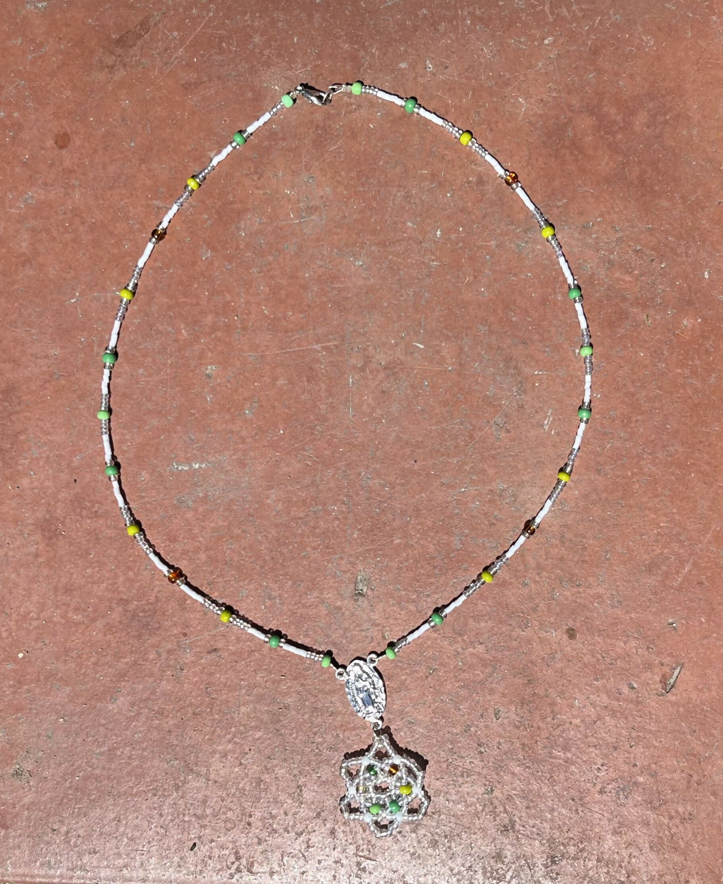 Green Beaded Rosary Necklace