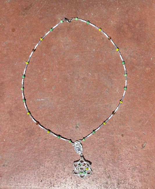 Green Beaded Rosary Necklace