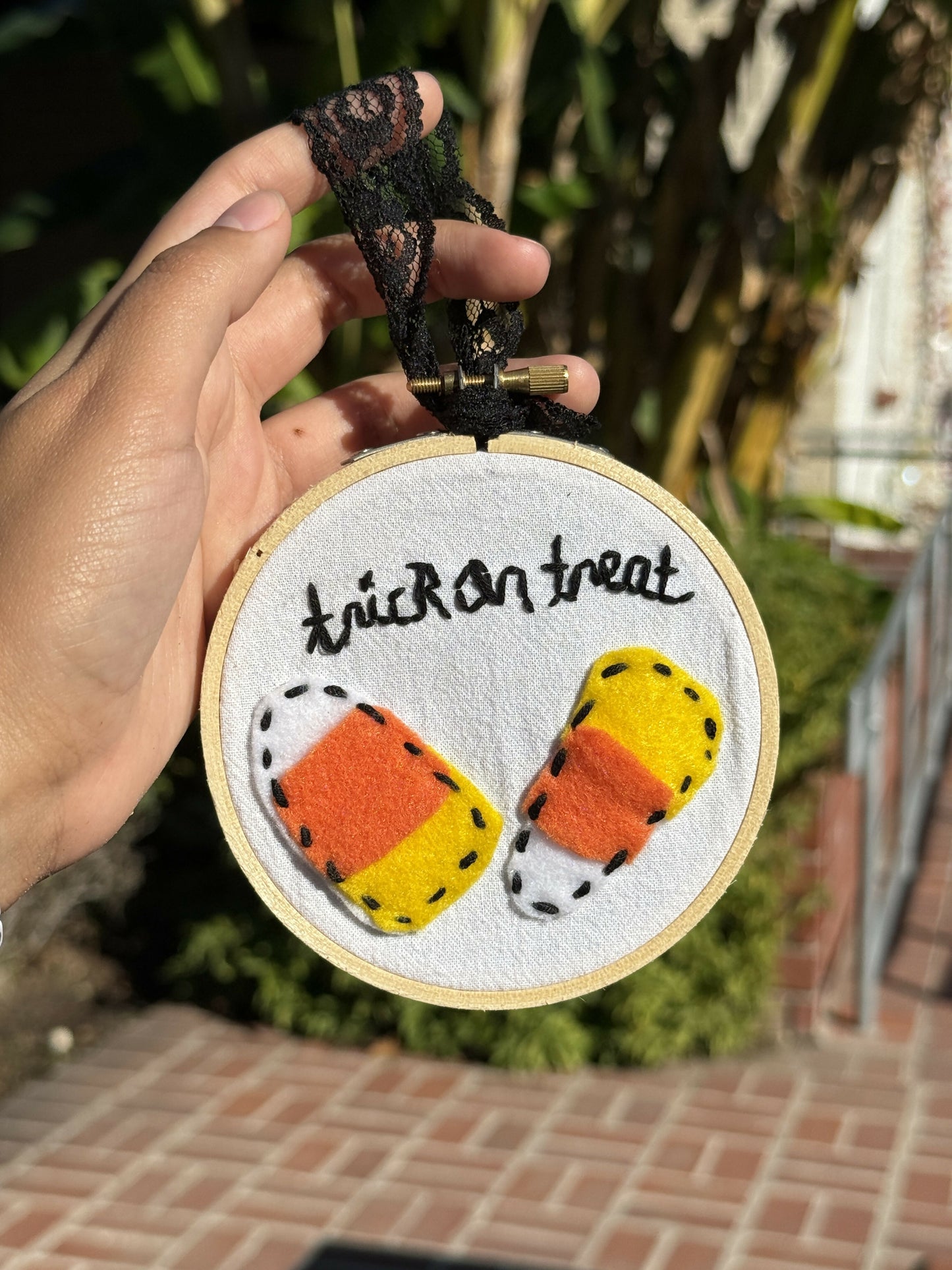 Trick or Treat embroidered hoop